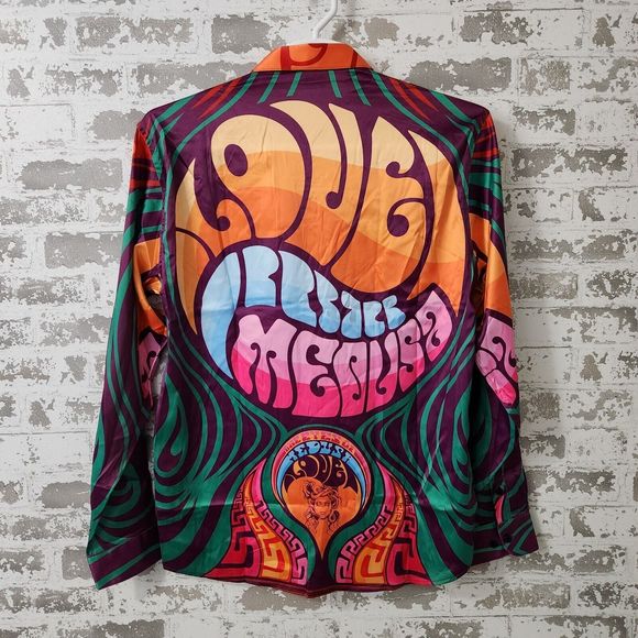 BOGOSSE LONG SLEEVE Button Up Medussa Love Colorful Men's SIze Large - Picture 2 of 4